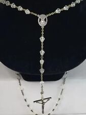 Vtg  Silvertone Rosary Ab Crystal Glass Beads  Medal Crucifix Catholic Rosary picture
