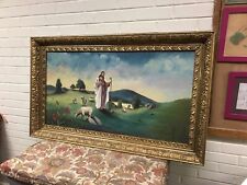 ANTIQUE VTG X-LARGE ORNATE WOOD FRAMED PAINTING OF JESUS 44 X 26 1/4 X 2.5” GOLD picture