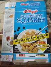 1992 KELLOGG'S Blueberry SQUARES EMPTY CEREAL  BOX Free Subway Sandwich Offer picture
