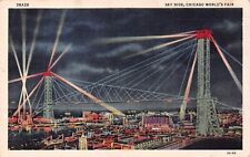 Chicago Worlds Fair Century of Progress 1933 Sky Ride Night Vtg Postcard C60 picture