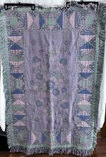 Vintage Woven Tapestry Blanket Patchwork Pattern Blue/Lilac/Green 42.5 X 66 picture