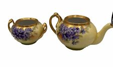 Jul H Brauer Limoges France Handpainted Sugar Teapot Violet Gold Trim Antique picture