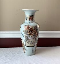VTG Tall Chinese Porcelain Vase Floral Design, Hand Decorated, 14” T, Unmarked picture