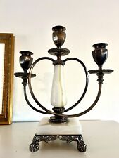 Antique James W. Tufts Triple Plated White Onyx Marble Candelabra - 3 Arm 19th C picture