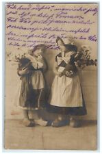 c1910's Dutch Little Girls With Flowers RPPC Photo Posted Antique Postcard picture