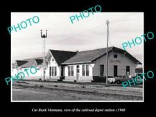 OLD POSTCARD SIZE PHOTO OF CUT BANK MONTANA THE RAILROAD DEPOT STATION c1960 picture