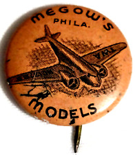 VTG Megow's Phila TWA Models UNION MADE Pinback Airplane Greenduck Co Chicago picture