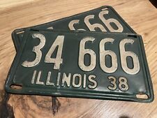 Illinois 1938 Antique License Plate Vintage Man Cave 666 Wall Decor Collector picture