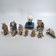 9 Pc Vintage Asian MUD MEN Ceramic Figurines Asian Pole House Ship and Egg Art picture