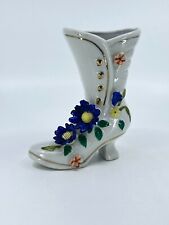 Vintage Royal Crown Porcelain Womens Shoe Boot with Applied Pink Flowers 6