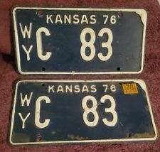 1976 Pair Kansas License Plate Chevrolet Engine Size C 83 Wyandotte County WY picture
