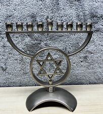 Hanukkah Menorah Candle Holder Silver Metal Decor Star of David 5x6 picture