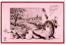 c1930's Easter Eggs Chicks Flowers House Church France Posted Vintage Postcard picture