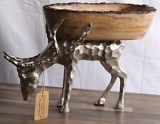 Fitz and Floyd Woodgrove Stag Reindeer Centerpiece Bowl Rustic Mango Wood Nickel picture