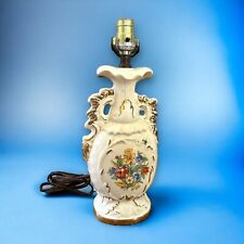 Vintage 1940s Ceramic Porcelain Trophy Lamp Floral Hollywood Regency Urn Style picture