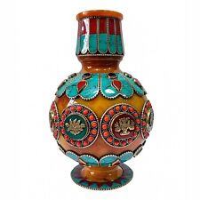 Amber Tibetan Flower Vase Buddhist Nepal Turquoise Coral Stone Copper Work Décor picture
