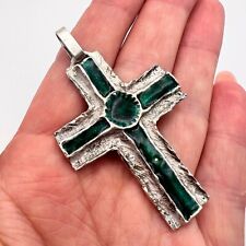 Large Vintage Christian Silver 800 Enamel Cross Pendant Crucifixes Italy 9.7 gr picture