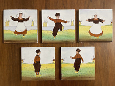 Antique Set of (5) MONTEREAU French Hand Painted Tiles with Figures Creil picture
