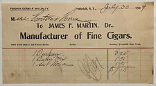 1909 JAMES F. MARTIN FINE CIGARS MANUFACTURER VINTAGE RECEIPT PEEKSKILL NEW YORK picture