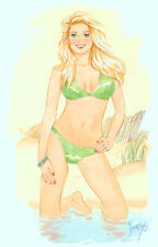 Playboy Artist Doug Sneyd Signed Original Art Sketch ~ Blond Bikini Beauty picture