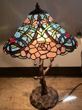 Art nouveau Vintage Tiffany Style stained floral glass shade 16” Rose base Lamp picture