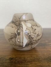Native American Horse Hair Etched Vase Pottery Decor Handmade Signed  picture