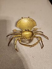 Vintage Solid Yellow Brass Crab Trinket Box, Ashtray, Nautical Decor picture