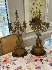 pair of 2 antique ornate Victorian  gilt bronze candelabras candle holders picture