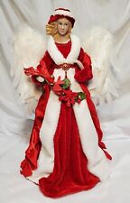 Hobby Lobby Angel Christmas Tree Topper Red Dress, Feather Wings, Porcelain Head picture