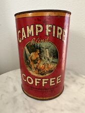 1931 RARE Vintage Camp Fire Coffee Tin Can Blue Ribbon San Francisco picture