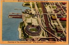 1930s Cleveland, Ohio Aerial View of Lakefront and Municipal Stadium Postcard picture