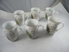 OTAGIRI  JAPAN BOB HARRISON CAT WITH HOLLY CUPS / MUGS LOT OF 6 picture