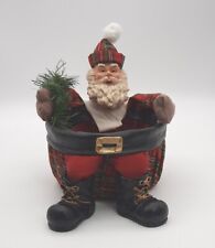 Santa Clause VTG Dangle Feet & Belly Candy Basket Red Green Plaid Resin Head 4in picture