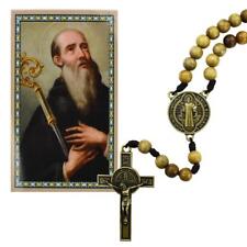 10mm Wood Antique Gold Tone St. Benedict Rosary Comes Boxed picture