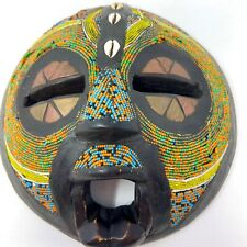 African Tribal Mask Beautiful Beads Copper Cowrie Shells Vintage Wall Mask picture