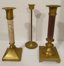 3 Antique Brass 8 Inch Candlestick Vintage Candle Holders picture