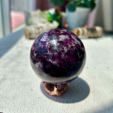 395g Natural Purple Lepidolite quartz Crystal Sphere With Crack 10th 64mm picture