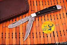 CUSTOM HANDMADE FORGED DAMASCUS STEEL TRAPPER KNIFE FOLDING POCKET KNIFE 1010 picture