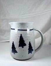 Vintage Earthware Pottery Blue and Gray Pine Tree Water/ Juice Pitcher picture