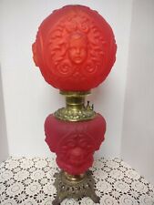 Antique Red Satin Cherub Angel Baby Face GWTW OIL Consolidated Banquet Lamp   picture
