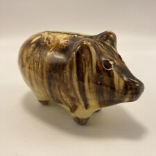 Antique Yelloware Mocha Ware Hole Eye Drip Glaze Piggy Bank Ceramic Pig Initials picture