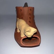 VTG Ceramic Pottery Figurine Cat And Mouse Playing On Shoe 4.5” X 2” picture