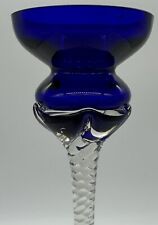 Cobalt Blue Glass Long Swirled Stem Pilar Candle Holder Awesome Piece Beautiful picture