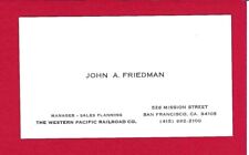 Vintage Western Pacific Railroad Business Card - WP - San Francisco - 1960's picture