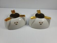 Vintage Swedish American Line Ceramic White Gold Cigarette Ashtray Crown Set picture
