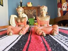 Vintage Pair Asian  Chalkware Sitting Figures Ashtray-(1950’s) picture