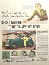 Vintage Print Ad 1937 Dodge Car Aquamarine Blue Gasoline Savings Testimonials picture