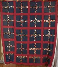 Colorful Vintage 1880's Crosses Antique Quilt Top ~Indigo Blue Background picture