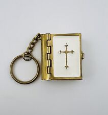 Vintage Micro Mini Real Smallest Bible New Testament Gold Metal Keychain picture