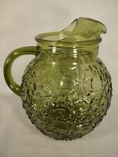 VTG Anchor Hocking Lido Milano Avocado Green Ball Pitcher With Ribbed Handle  picture